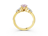 Yellow gold Fancy Pink Oval  Diamond Cluster Leaf Design Ring with Prong Setting_73