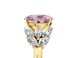 Yellow gold Fancy Pink Oval  Diamond Cluster Leaf Design Ring with Prong Setting_75