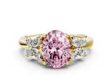 Yellow gold Fancy Pink Oval  Diamond Floral Cluster Ring with Solitaire Band and Prong Setting_48