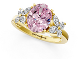 Yellow gold Fancy Pink Oval  Diamond Floral Cluster Ring with Solitaire Band and Prong Setting_49