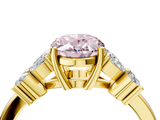 Yellow gold Fancy Pink Oval  Diamond Floral Cluster Ring with Solitaire Band and Prong Setting_52