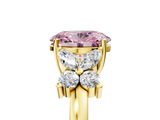 Yellow gold Fancy Pink Oval  Diamond Floral Cluster Ring with Solitaire Band and Prong Setting_53