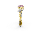 Yellow gold Fancy Pink Oval  Diamond Floral Vine Solitaire Engagement Ring_5