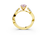 Yellow gold Fancy Pink Oval  Diamond Floral Vine Solitaire Engagement Ring_6