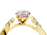 Yellow gold Fancy Pink Oval  Diamond Floral Vine Solitaire Engagement Ring_7