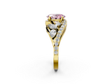 Yellow gold Fancy Pink Oval  Diamond Halo Ring with Marquise and Pavé Band in Prong Setting_75