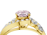 Yellow gold Fancy Pink Oval  Diamond Halo Ring with Marquise and Pavé Band in Prong Setting_77