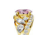 Yellow gold Fancy Pink Oval  Diamond Halo Ring with Marquise and Pavé Band in Prong Setting_78