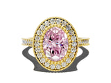 Yellow gold Fancy Pink Oval  Diamond Halo Ring with Milgrain Frame and Pavé Band_60