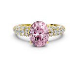 Yellow gold Fancy Pink Oval  Diamond Pavé Band Solitaire Ring with Four-Prong Setting_49