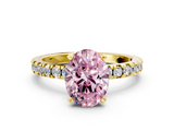 Yellow gold Fancy Pink Oval  Diamond Pavé Band Solitaire with Four-Prong Setting_199