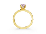 Yellow gold Fancy Pink Oval  Diamond Pavé Band Solitaire with Four-Prong Setting_202