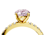 Yellow gold Fancy Pink Oval  Diamond Pavé Band Solitaire with Four-Prong Setting_203