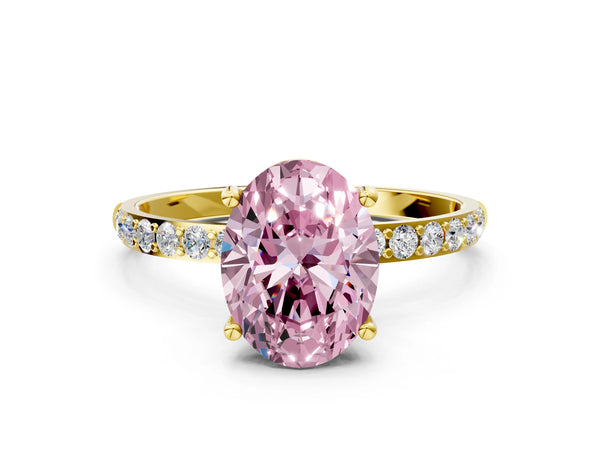 Yellow gold Fancy Pink Oval  Diamond Pavé Band with Six-Prong Setting