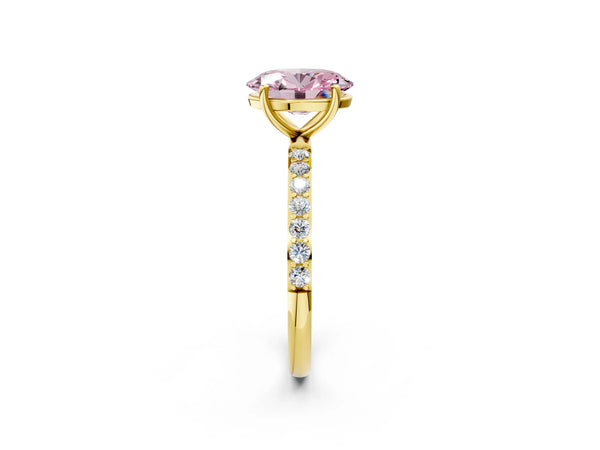 Yellow gold Fancy Pink Oval  Diamond Pavé Band with Six-Prong Setting