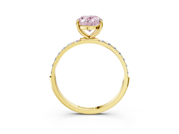 Yellow gold Fancy Pink Oval  Diamond Pavé Band with Six-Prong Setting