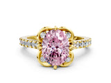 Yellow gold Fancy Pink Oval  Diamond Pave Band with Floral Prong Setting_27