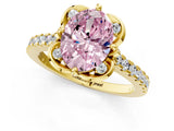 Yellow gold Fancy Pink Oval  Diamond Pave Band with Floral Prong Setting_28