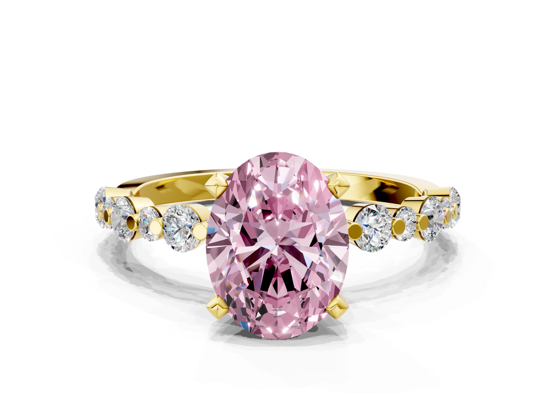 Yellow gold Fancy Pink Oval  Diamond Prong Set Engagement Ring with Pave Band_168