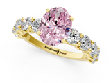 Yellow gold Fancy Pink Oval  Diamond Prong Setting with Side Stones on a Pave Band_138