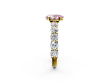 Yellow gold Fancy Pink Oval  Diamond Prong Setting with Side Stones on a Pave Band_139
