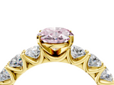 Yellow gold Fancy Pink Oval  Diamond Prong Setting with Side Stones on a Pave Band_141