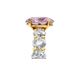 Yellow gold Fancy Pink Oval  Diamond Prong Setting with Side Stones on a Pave Band_142