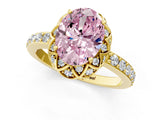 Yellow gold Fancy Pink Oval  Diamond Solitaire Ring with Shared Prong Pavé Band_67