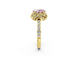 Yellow gold Fancy Pink Oval  Diamond Solitaire Ring with Shared Prong Pavé Band_68