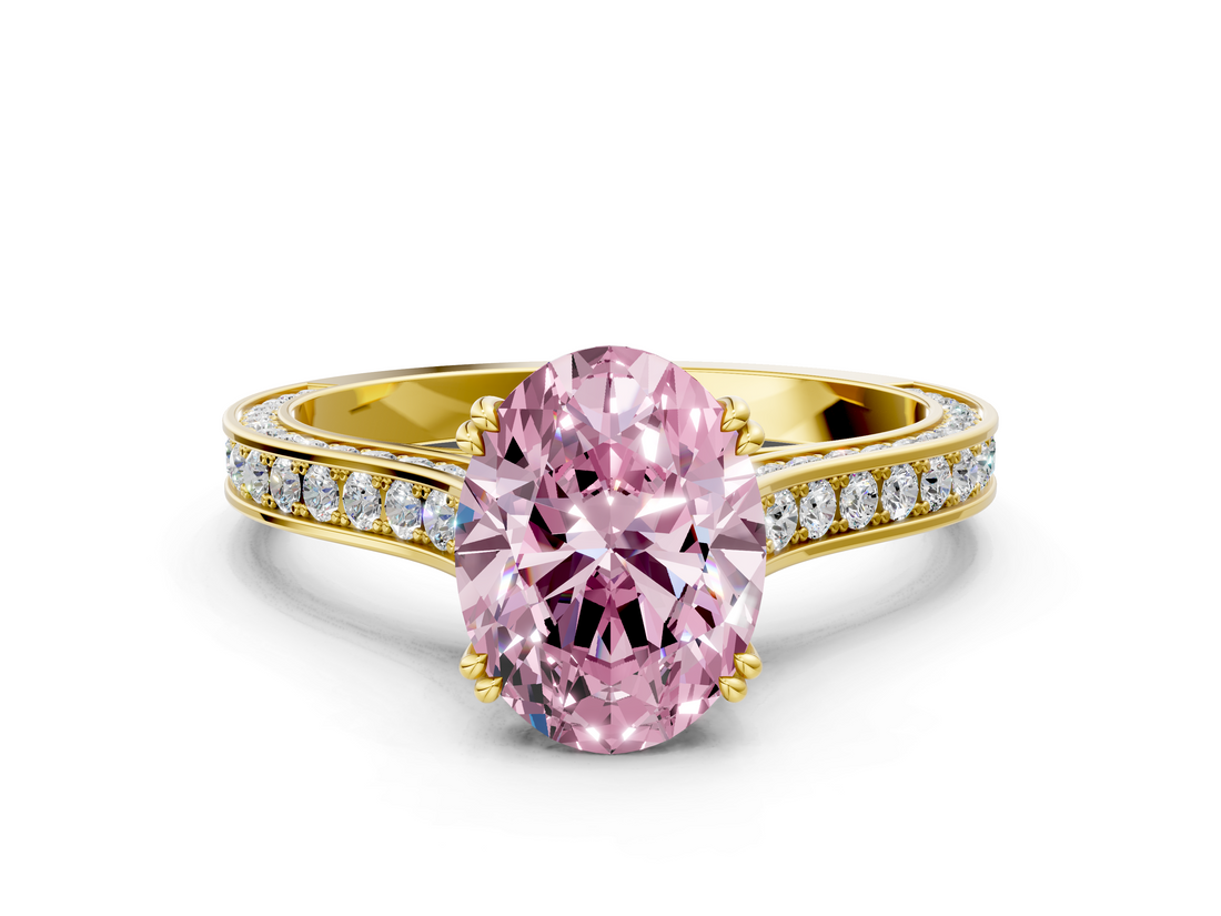 Yellow gold Fancy Pink Oval  Diamond Solitaire with Pave Band and Six-Prong Setting_20