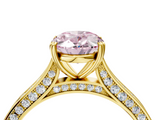 Yellow gold Fancy Pink Oval  Diamond Solitaire with Pave Band and Six-Prong Setting_24