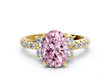 Yellow gold Fancy Pink Oval  Diamond Three-Stone Pave Band with Four-Prong Setting_20