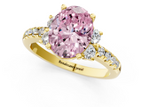 Yellow gold Fancy Pink Oval  Diamond Three-Stone Pave Band with Four-Prong Setting_21