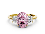 Yellow gold Fancy Pink Oval  Diamond Three-Stone Ring with Trapezoid Side Stones and Prong Setting_16