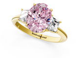 Yellow gold Fancy Pink Oval  Diamond Three-Stone Ring with Trapezoid Side Stones and Prong Setting_17