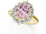 Yellow gold Fancy Pink Oval  Halo Cluster Diamond Engagement Ring with Prong Setting and Polished Band_52