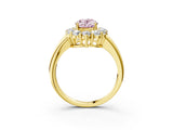 Yellow gold Fancy Pink Oval  Halo Cluster Diamond Engagement Ring with Prong Setting and Polished Band_54