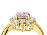 Yellow gold Fancy Pink Oval  Halo Cluster Diamond Engagement Ring with Prong Setting and Polished Band_55