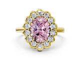 Yellow gold Fancy Pink Oval  Halo Cluster Diamond Engagement Ring with Solitaire Band and Prong Setting_66