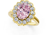 Yellow gold Fancy Pink Oval  Halo Cluster Diamond Engagement Ring with Solitaire Band and Prong Setting_67