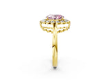 Yellow gold Fancy Pink Oval  Halo Cluster Diamond Engagement Ring with Solitaire Band and Prong Setting_68