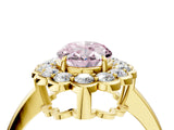 Yellow gold Fancy Pink Oval  Halo Cluster Diamond Engagement Ring with Solitaire Band and Prong Setting_70
