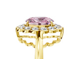 Yellow gold Fancy Pink Oval  Halo Cluster Diamond Engagement Ring with Solitaire Band and Prong Setting_71