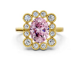 Yellow gold Fancy Pink Oval  Halo Diamond Cluster Engagement Ring with Milgrain Bezel Setting and Solitaire Band_27