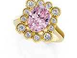 Yellow gold Fancy Pink Oval  Halo Diamond Cluster Engagement Ring with Milgrain Bezel Setting and Solitaire Band_28