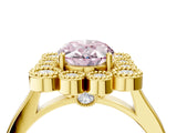 Yellow gold Fancy Pink Oval  Halo Diamond Cluster Engagement Ring with Milgrain Bezel Setting and Solitaire Band_31