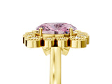Yellow gold Fancy Pink Oval  Halo Diamond Cluster Engagement Ring with Milgrain Bezel Setting and Solitaire Band_32