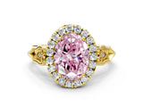 Yellow gold Fancy Pink Oval  Halo Diamond Engagement Ring with Filigree Band and Four-Prong Setting_81