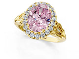 Yellow gold Fancy Pink Oval  Halo Diamond Engagement Ring with Filigree Band and Four-Prong Setting_82
