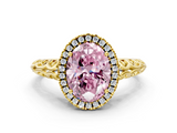 Yellow gold Fancy Pink Oval  Halo Diamond Engagement Ring with Intricate Filigree Band and Four-Prong Setting_37